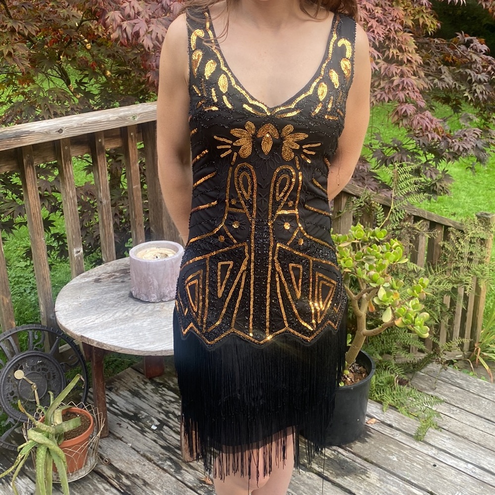 Babeyond fashion classic black and gold Sparkly Sequin Bodycon Flapper Dress XS - Picture 2 of 5